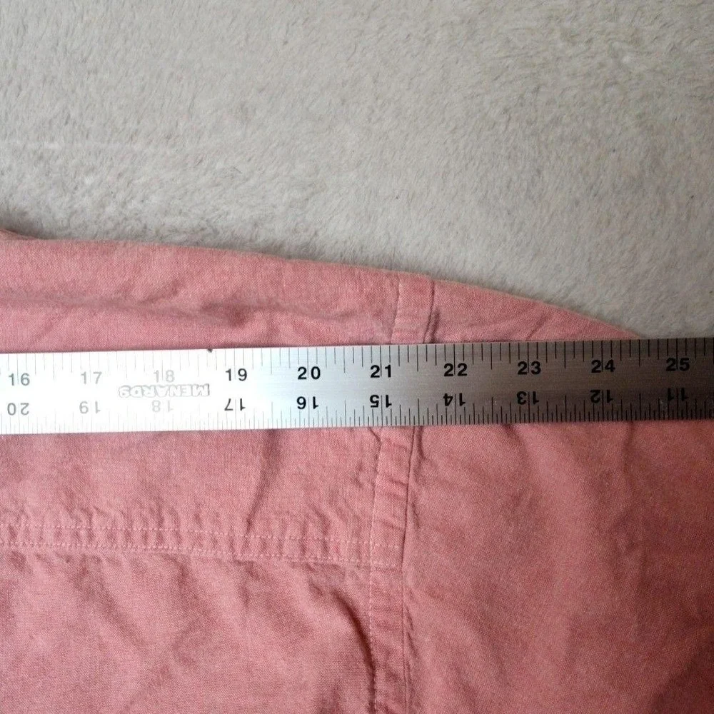 Lands' End Shirt Mens L Pink Oxford OCBD Button-Up Cotton Pockets Made In USA